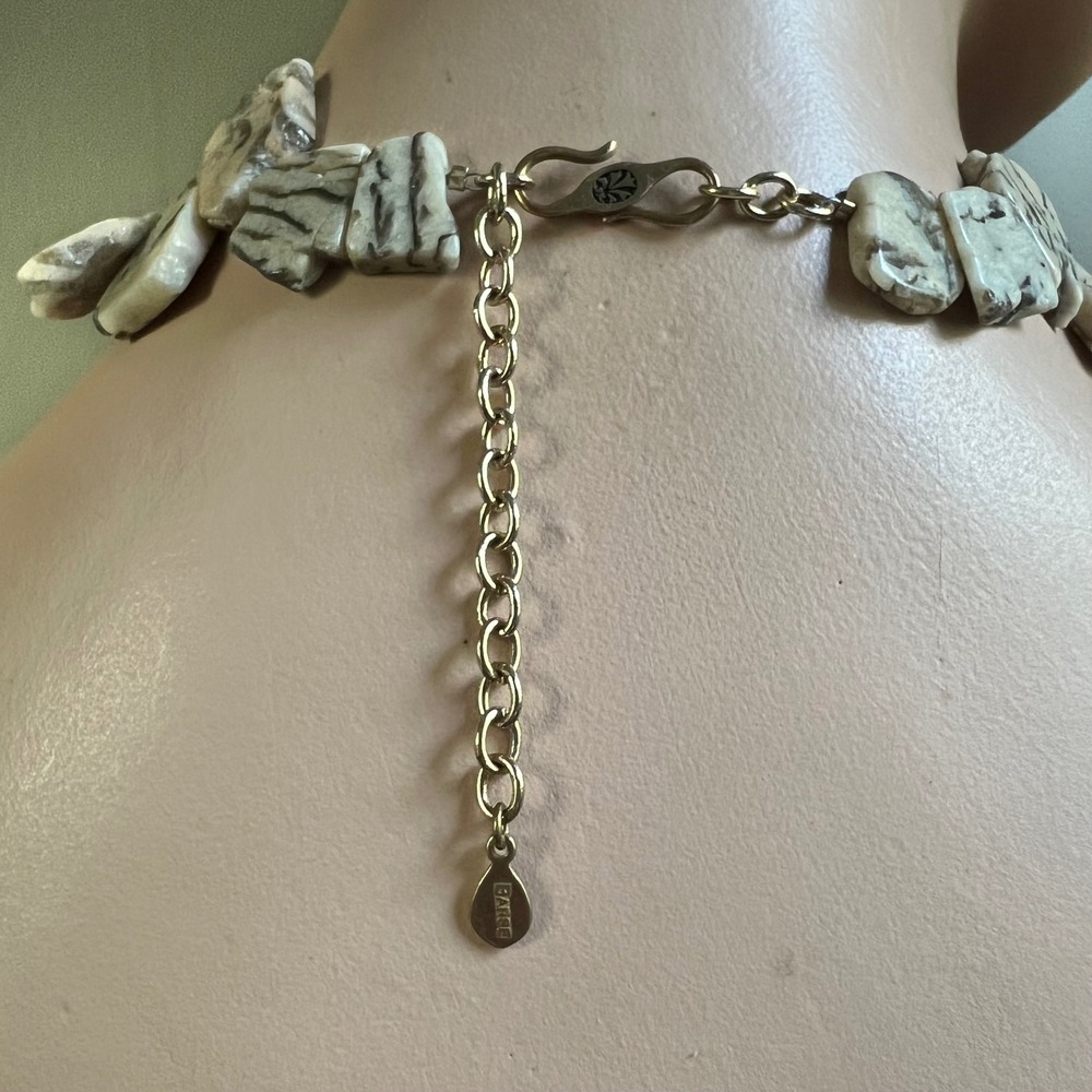 Barse Vintage Natural Stone Statement Necklace Glod Tone 17" Boho 90s - Picture 3 of 9